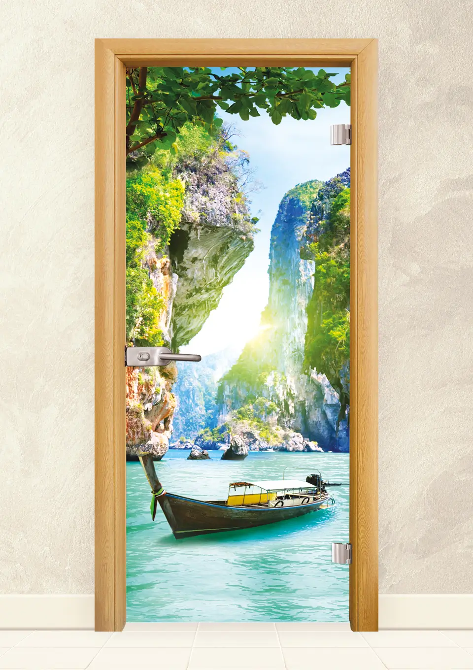 Стъклена врата серия Print G 13-15, Светъл дъб